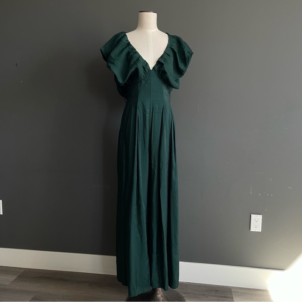 Emerald Sculptural Jumpsuit Romantic Minimalist Toteme Feminine Cottagecore